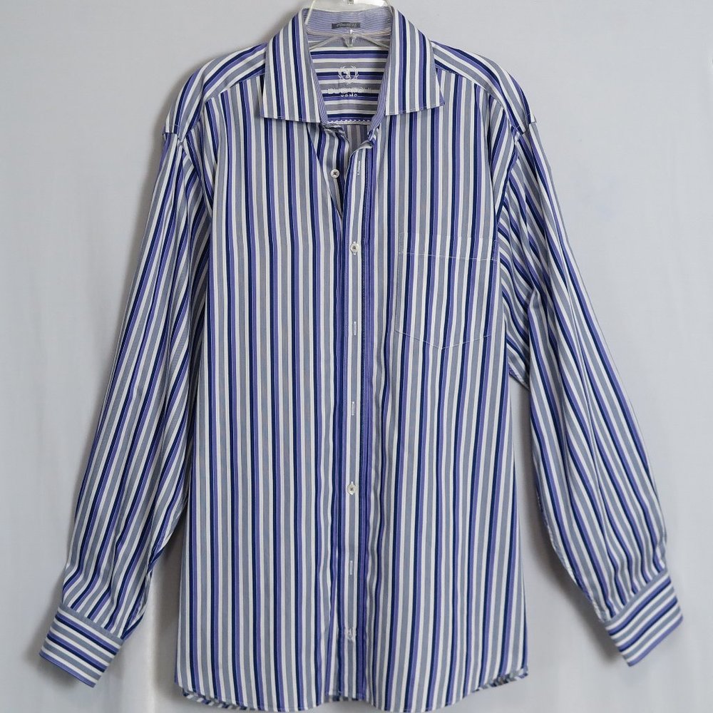 Bugatchi Uomo Blue Purple 100% Cotton Casual Classic Fit Shirt Size XL